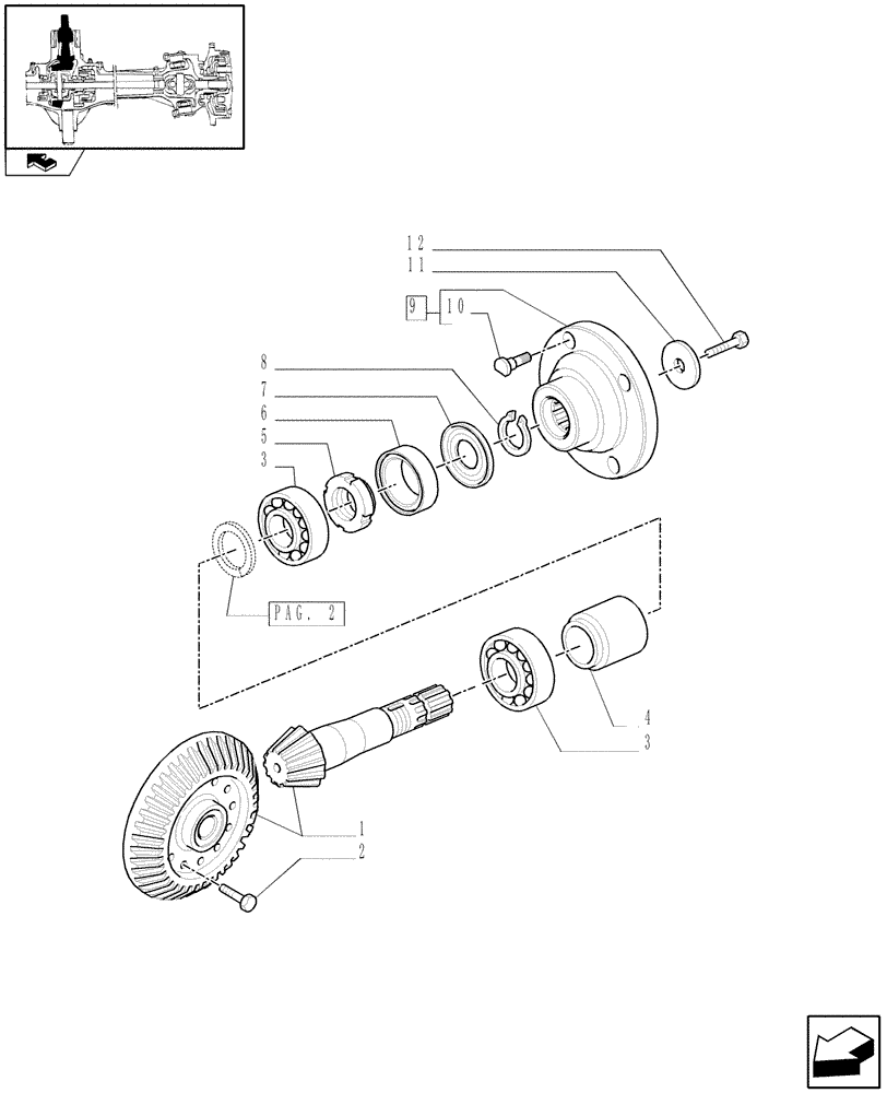 Схема запчастей Case IH PUMA 115 - (1.40. 5/06[01]) - (CL.4) SUSPENDED FRONT AXLE W/MULTI-PLATE DIFF. LOCK, ST. SENSOR AND BRAKES - BEVEL GEAR PAIR (VAR.330430) (04) - FRONT AXLE & STEERING