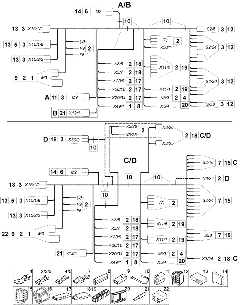 Схема запчастей Case IH C55 - (04-24[01]) - ELECTRIC CABLES - CAB ROOF (04) - ELECTRICAL SYSTEMS