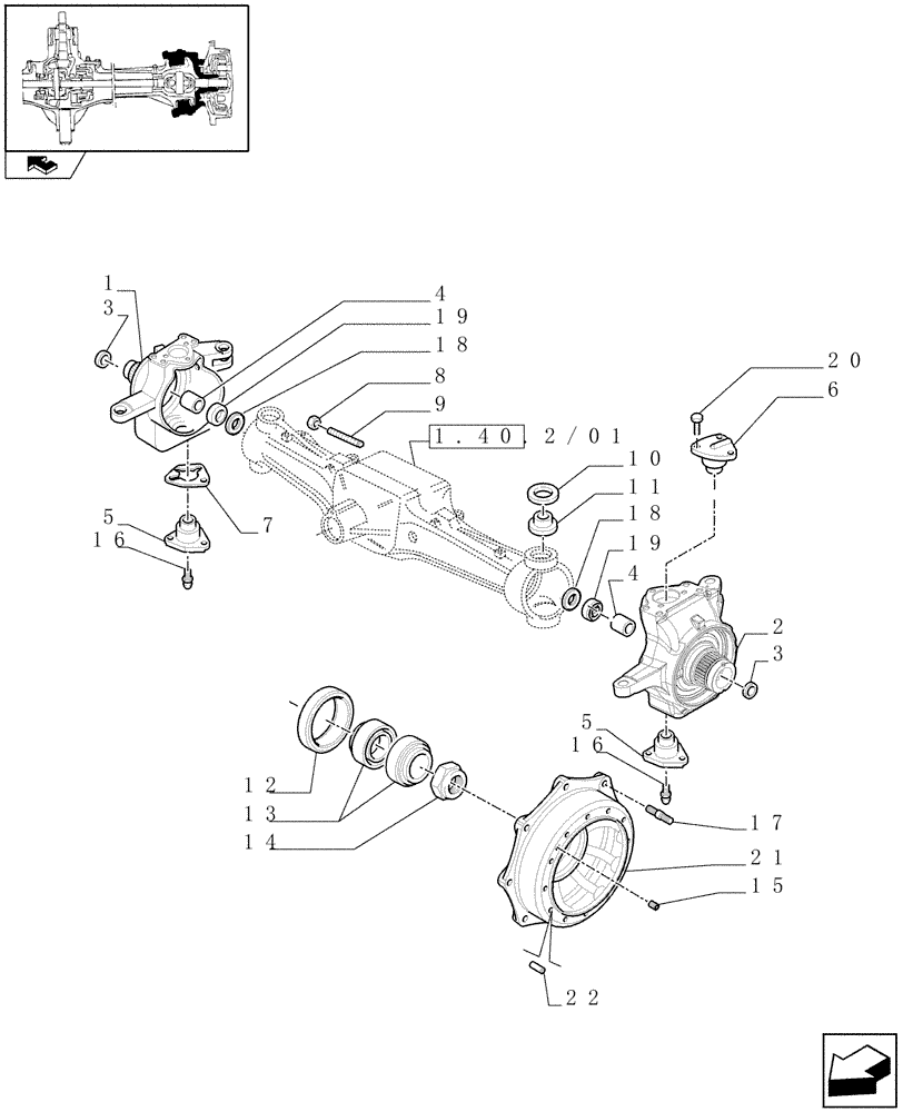 Схема запчастей Case IH PUMA 140 - (1.40. 2/02[01A]) - (CL.4) FRONT AXLE W/MULTI-PLATE DIFF. LOCK AND STEERING SENSOR - KNUCKLES AND HUBS - D6683 (VAR.330408) (04) - FRONT AXLE & STEERING