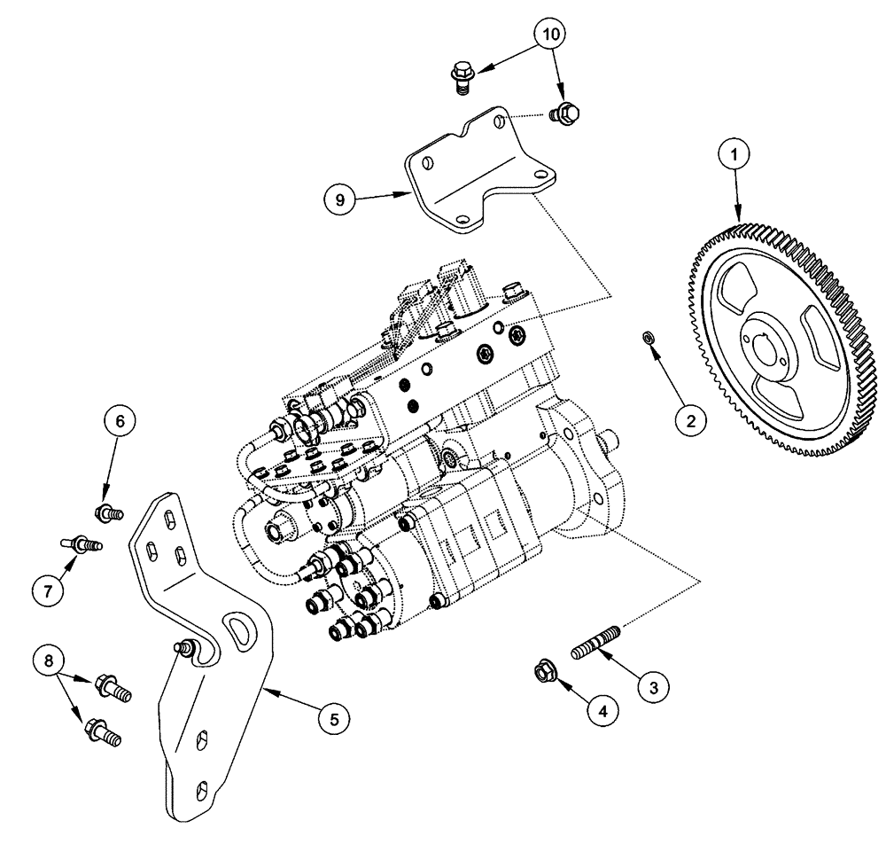 Схема запчастей Case IH FLX3010 - (02-082) - FUEL INJECTION PUMP - GEAR AND MOUNTING BRACKETS, FLX 3010 & FLX 3510 (01) - ENGINE