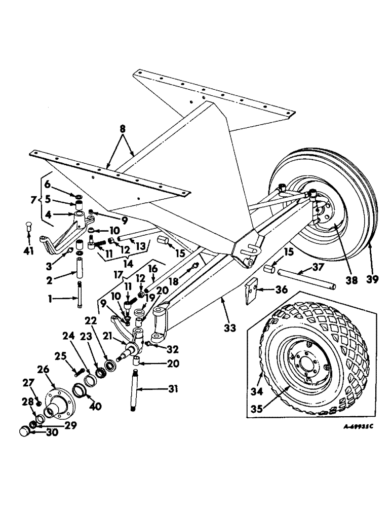 Схема запчастей Case IH 403 - (112) - GUIDE WHEEL AXLE SUPPORT, RIM, DISC, TIRE AND TUBE, SERIAL NO. 7223 AND BELOW (27) - REAR AXLE SYSTEM