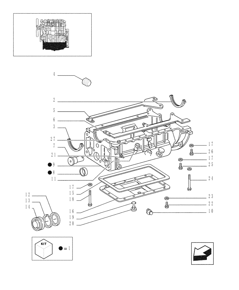 Схема запчастей Case IH JX95 - (0.04.2/03[02]) - VAR - 747, 391102 - TTF ENGINE TIER 2 - OIL SUMP (01) - ENGINE