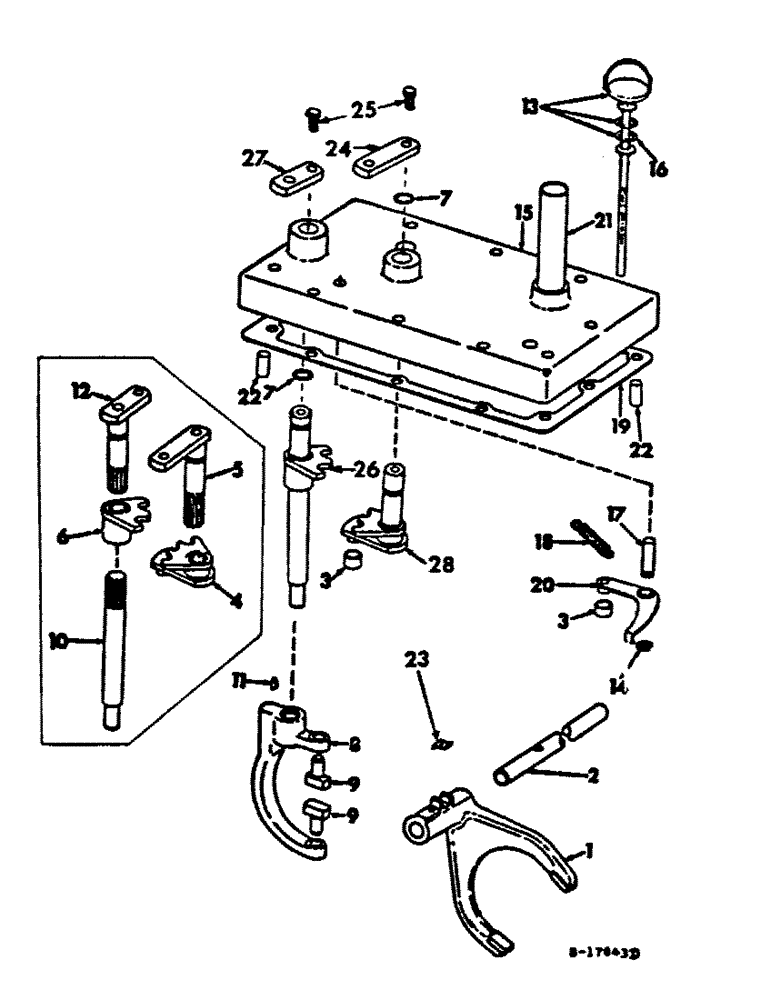 Схема запчастей Case IH 1466 - (07-52) - DRIVE TRAIN, GEAR SHIFT MECHANISM, RANGE TRANSMISSION, GEAR DRIVE TRACTORS (04) - Drive Train