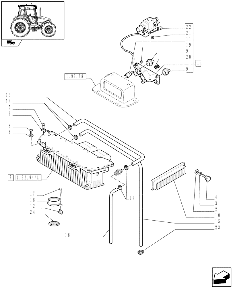 Схема запчастей Case IH FARMALL 90 - (1.92.94[03]) - CAB - HEATING SYSTEM - C6060 (10) - OPERATORS PLATFORM/CAB