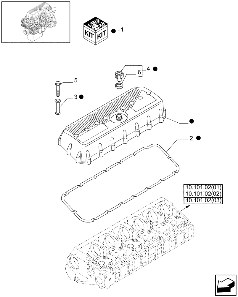 Схема запчастей Case IH 9010 - (10.101.03[02]) - HEAD COVER - 7010/8010, CURSOR 10 (10) - ENGINE