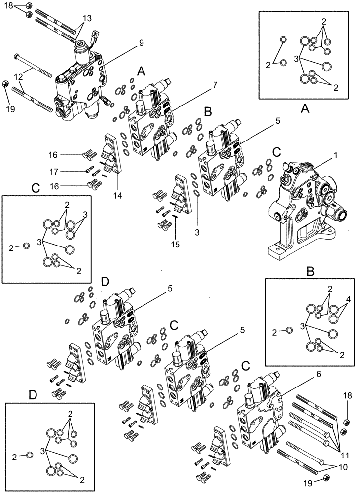 Схема запчастей Case IH MX275 - (08-21) - REMOTE HYDRAULIC VALVE STACK, BSN AJB363596 (08) - HYDRAULICS