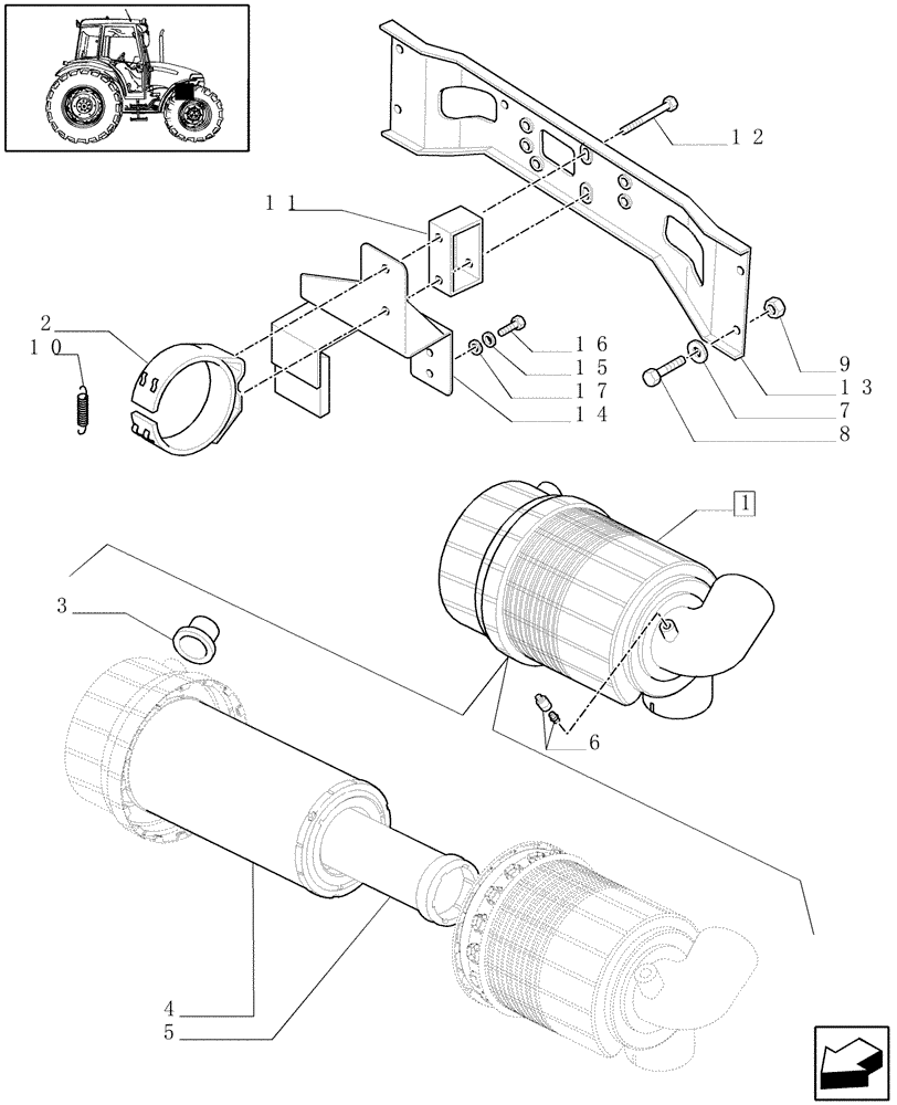 Схема запчастей Case IH JX70 - (1.19.1/02[01A]) - (VAR.199) AIR FILT. DUST EJECT. - DRY AIR CLEANER - D6355 (02) - ENGINE EQUIPMENT