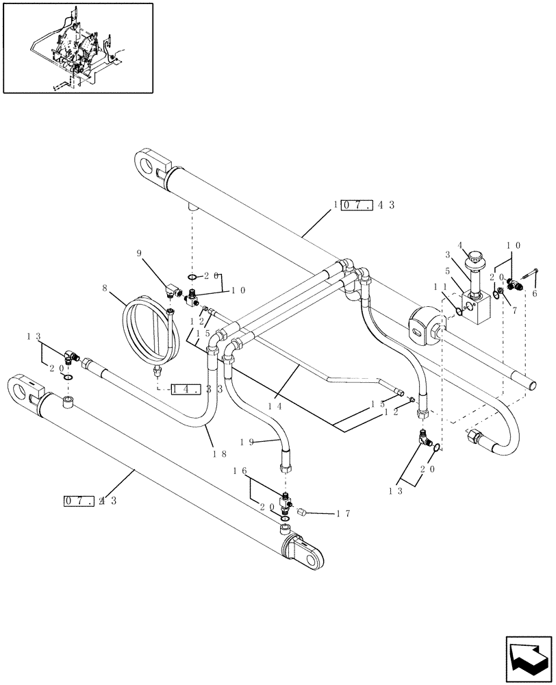 Схема запчастей Case IH RBX562 - (07.42) - HYDRAULICS, BALE TENSION, DOUBLE CYLINDER (07) - HYDRAULIC SYSTEM