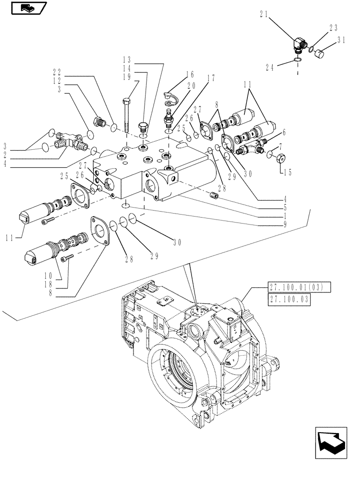 Схема запчастей Case IH MAGNUM 180 - (31.104.01) - PTO, DISTRIBUTOR VALVE ASSEMBLY (31) - IMPLEMENT POWER TAKE OFF