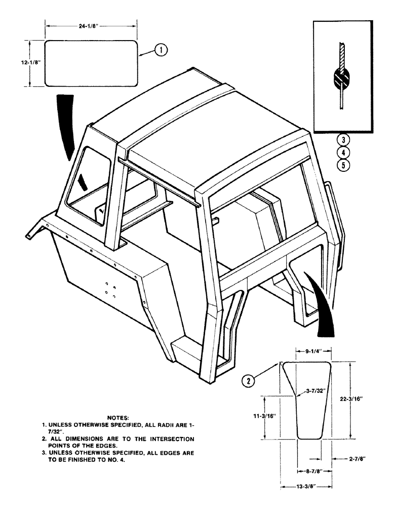 Схема запчастей Case IH 1490 - (P03-1) - 4 POST PROTECTIVE FRAME, GLASS (10) - OPERATORS PLATFORM/CAB