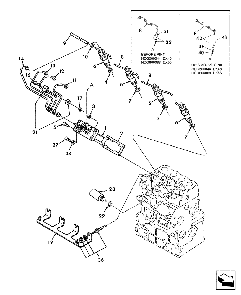 Схема запчастей Case IH DX48 - (01.10) - FUEL INJECTION PUMP & LINES (01) - ENGINE