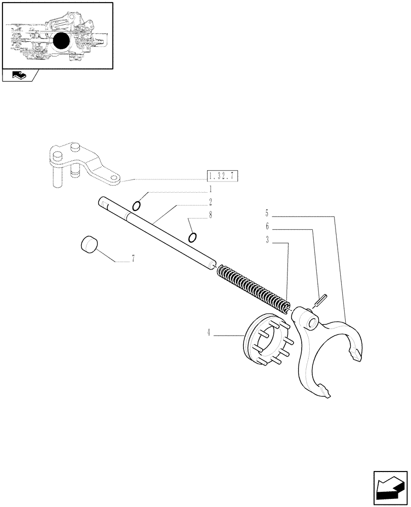 Схема запчастей Case IH FARMALL 85N - (1.32.6/01) - REAR MECHANICAL DIFFERENTIAL LOCK FOR 2WD - ROD AND FORK (VAR.330387 / 743511) (03) - TRANSMISSION