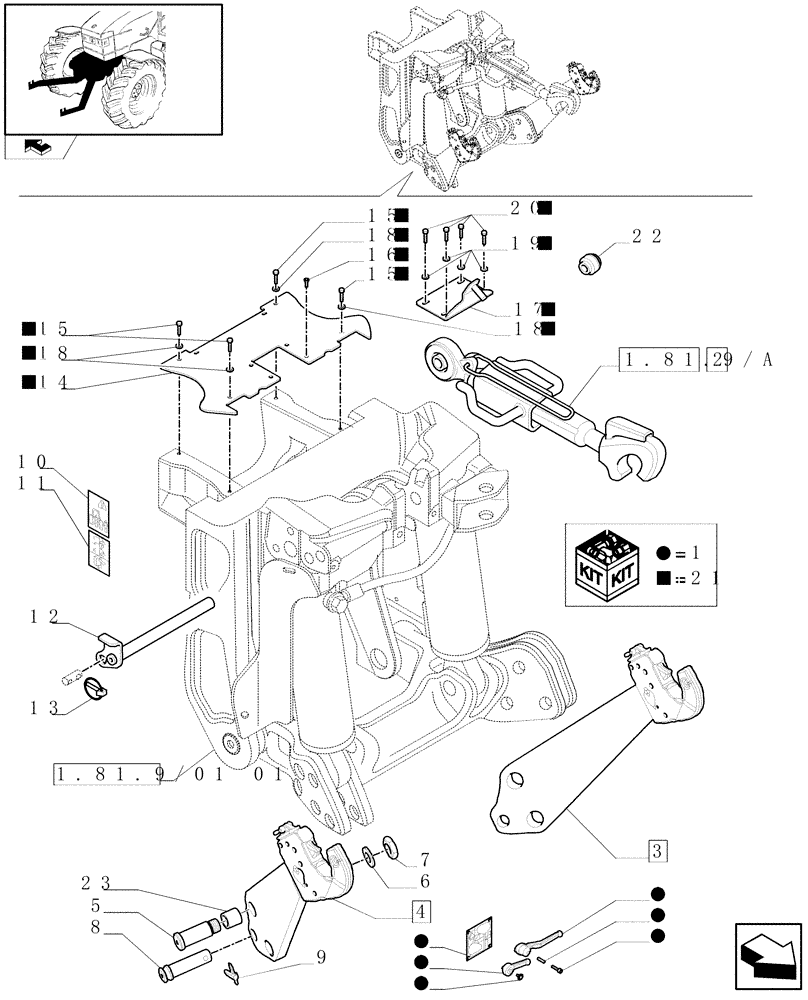 Схема запчастей Case IH PUMA 195 - (1.81.9/01[04]) - (VAR.088) FRONT HPL LESS PTO, LESS AUX. COUPLERS - LINK AND ARMS - C6726 (07) - HYDRAULIC SYSTEM