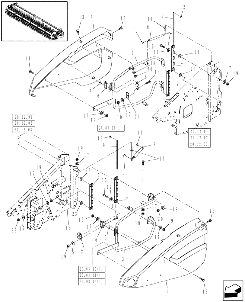 Схема запчастей Case IH 2020 - (20.08.01) - SHIELD ASSEMBLY, BPIN CBJ021301 (90) - PLATFORM, CAB, BODYWORK AND DECALS