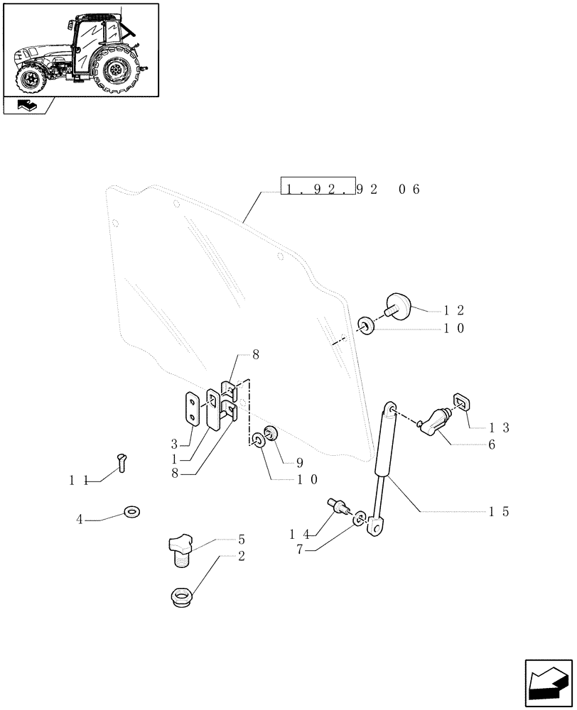 Схема запчастей Case IH FARMALL 105N - (1.92.92[07]) - REAR WINDOW - HANDLE AND RELEVANT PARTS (10) - OPERATORS PLATFORM/CAB