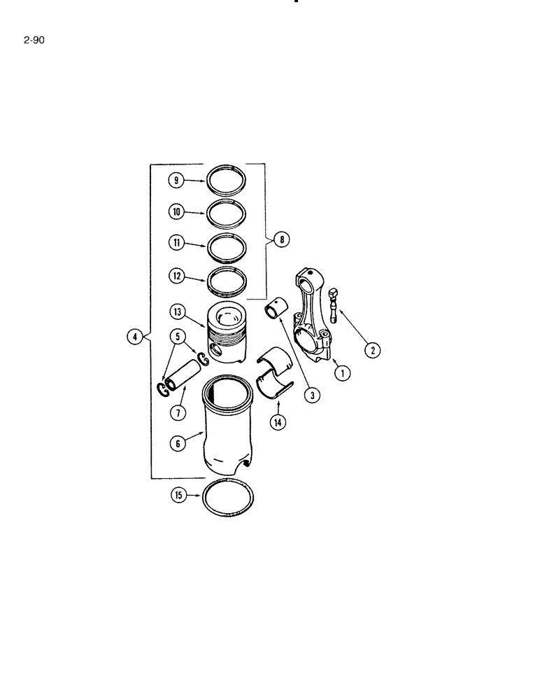 Схема запчастей Case IH 5000 - (2-90) - CONNECTING RODS, PISTONS AND SLEEVES, D-239 DIESEL ENGINE, WITH 4 RING PISTONS (02) - ENGINE