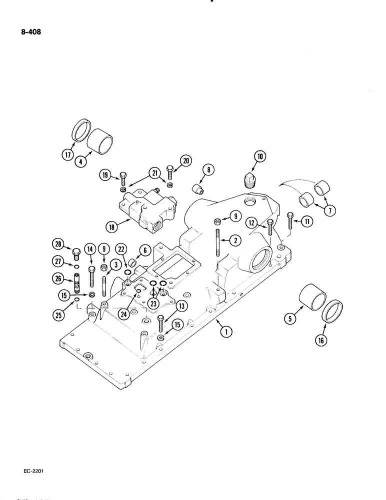 Схема запчастей Case IH 885 - (8-408) - DRAFT CONTROL HYDRAULIC HOUSING (08) - HYDRAULICS