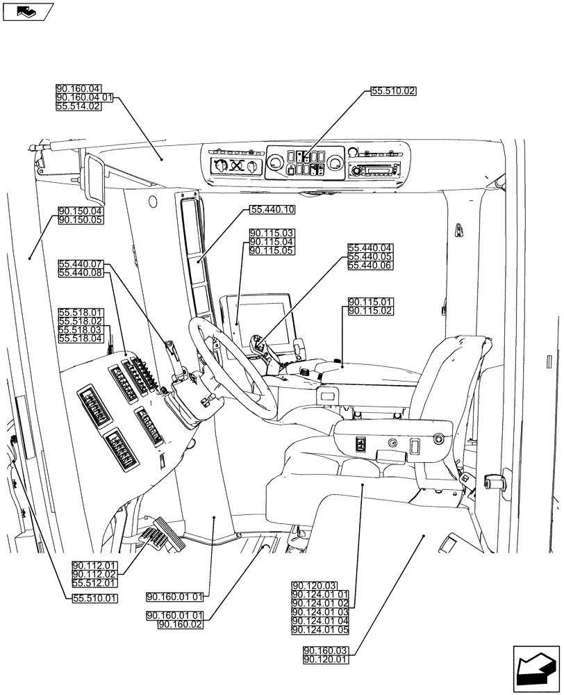 Схема запчастей Case IH QUADTRAC 550 - (90.000.00) - PICTORIAL INDEX - CAB (90) - PLATFORM, CAB, BODYWORK AND DECALS