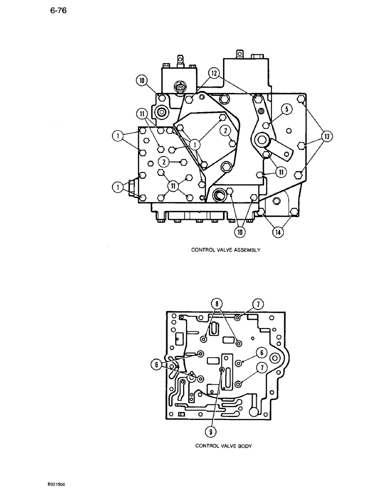 Схема запчастей Case IH 7110 - (6-076) - TRANSMISSION CONTROL VALVE ASSEMBLY, VALVE BOLTS AND PATTERN, TWO SPEED REVERSE VALVES (06) - POWER TRAIN