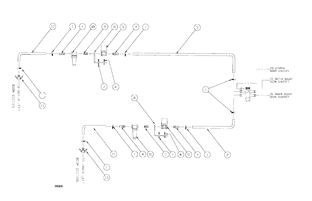 Схема запчастей Case IH SPX3185 - (09-026) - LIQUID PLUMBING - 75 5-BOOM SHUTOFF DICKEY-JOHN® LH BOOM Liquid Plumbing