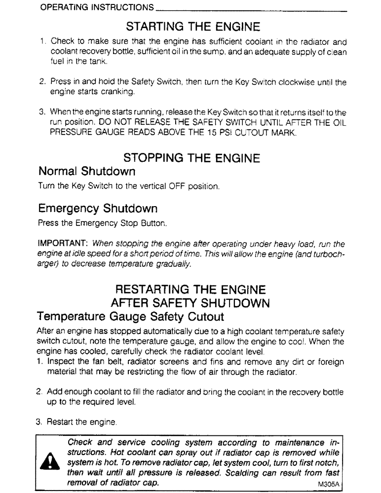 Схема запчастей Case IH 6830TA - (1-13) - OPERATING INSTRUCTIONS, STARTING THE ENGINE, STOPPING THE ENGINE 