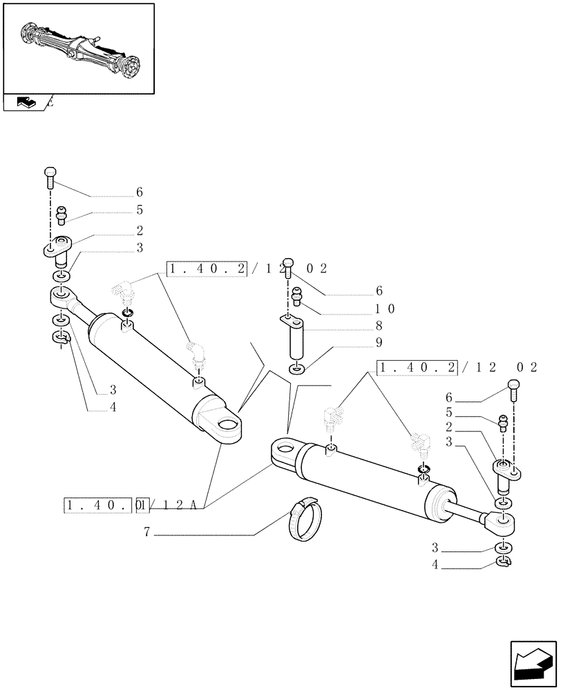 Схема запчастей Case IH PUMA 125 - (1.40.2/12[01]) - (CL.3) SUSPENDED FRONT AXLE WITH HYDR. DIFFER. LOCK AND STEERING SENSOR - CYLINDERS (VAR.330414) (04) - FRONT AXLE & STEERING