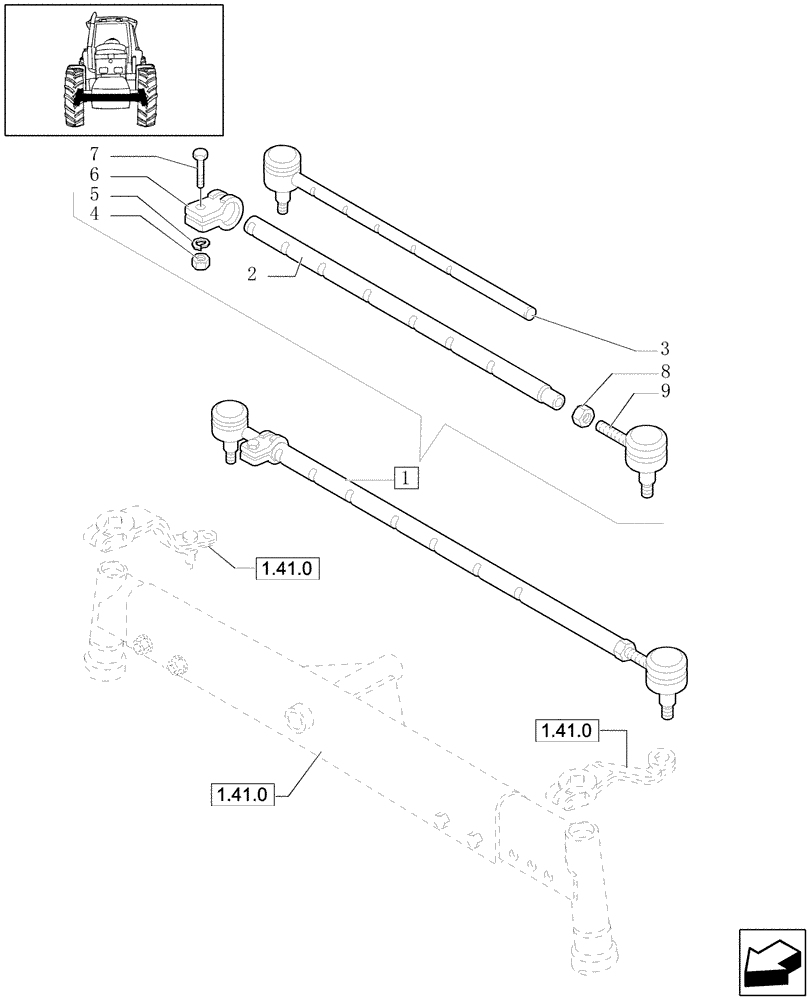 Схема запчастей Case IH JX1100U - (1.41.0/ B) - FRONT AXLE 2WD - TRANSVERSAL STEERING TIE-ROD (04) - FRONT AXLE & STEERING