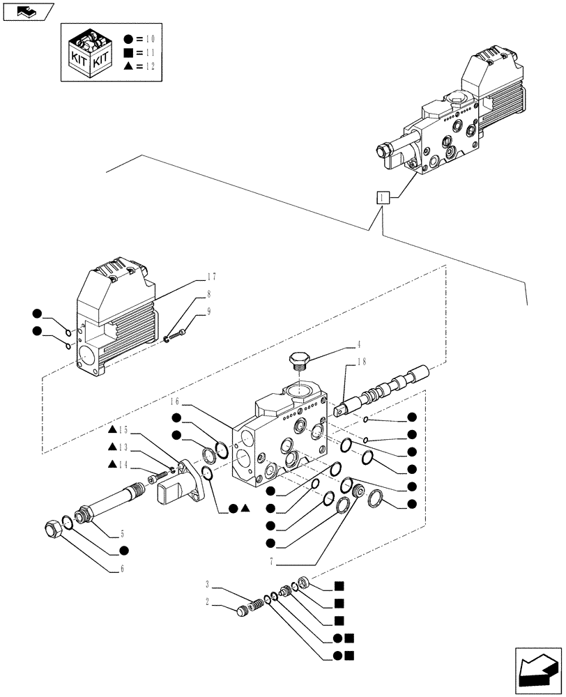 Схема запчастей Case IH PUMA 215 - (35.204.02[02]) - ELECTRONIC MID MOUNTED VALVES 2,3,4 SLICE - SINGLE SLICE - BREAKDOWN (VAR.728108-728109-728110) (35) - HYDRAULIC SYSTEMS