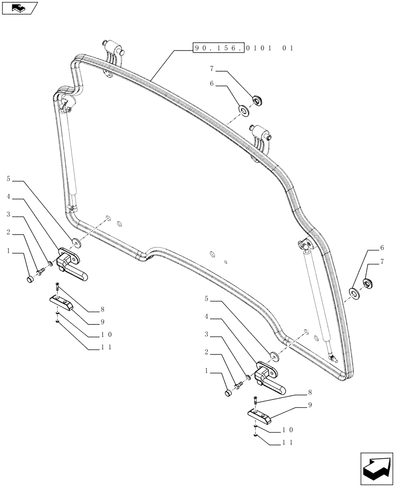 Схема запчастей Case IH FARMALL 75C - (90.156.0101[02]) - CAB WITH OPENABLE WINDSCREEN - HANDLES AND RELEVANT PARTS - ISO (VAR.331606-339606) (90) - PLATFORM, CAB, BODYWORK AND DECALS