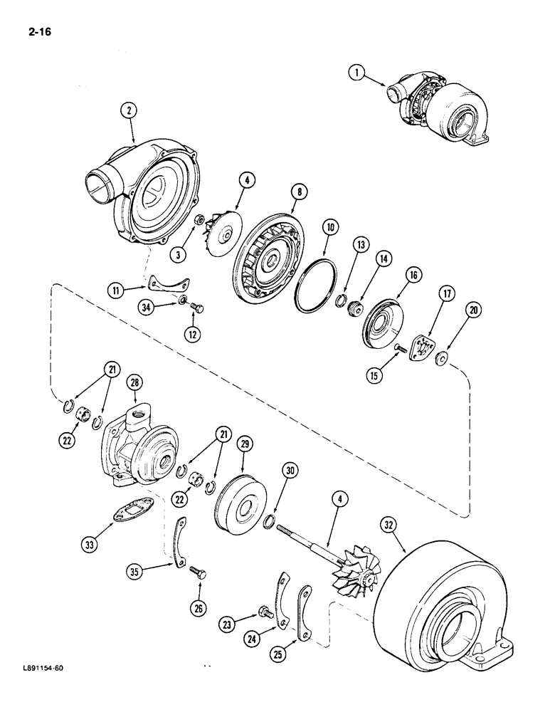 Схема запчастей Case IH 1896 - (2-16) - TURBOCHARGER, 6T-590 ENGINE (02) - ENGINE