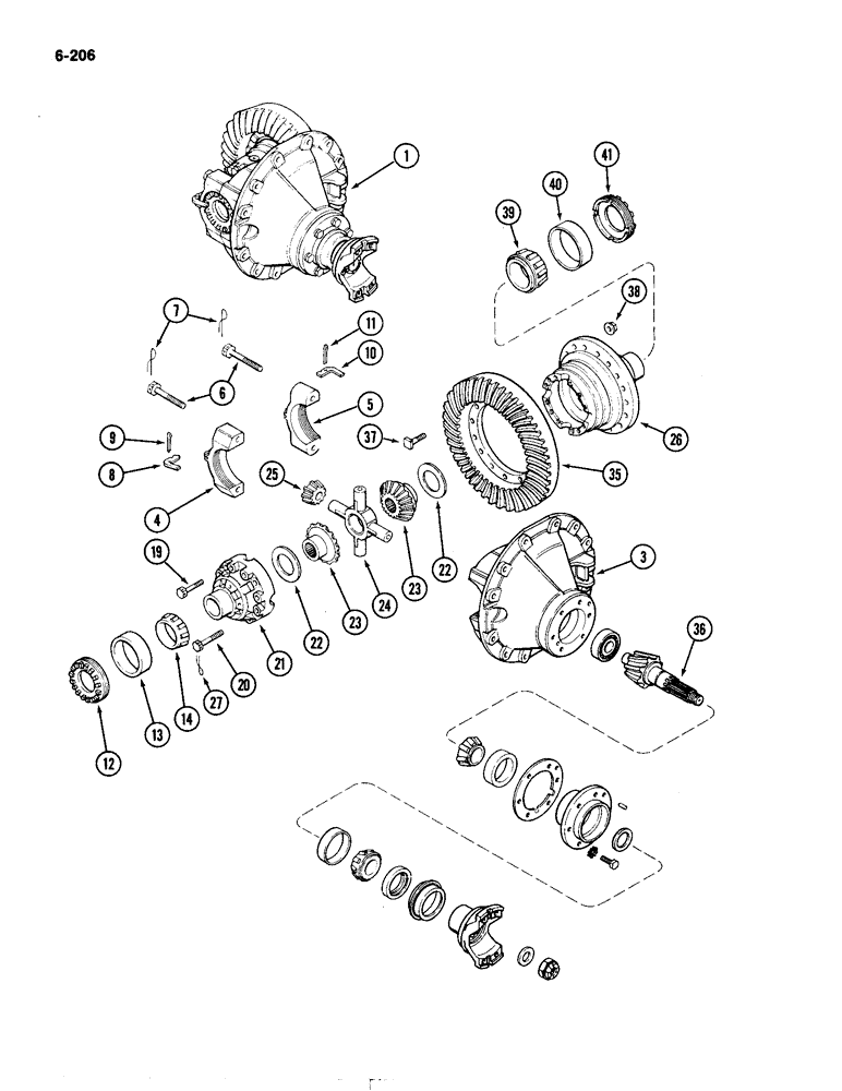 Схема запчастей Case IH 4490 - (6-206) - REAR AXLE DIFFERENTIAL AND CARRIER (06) - POWER TRAIN