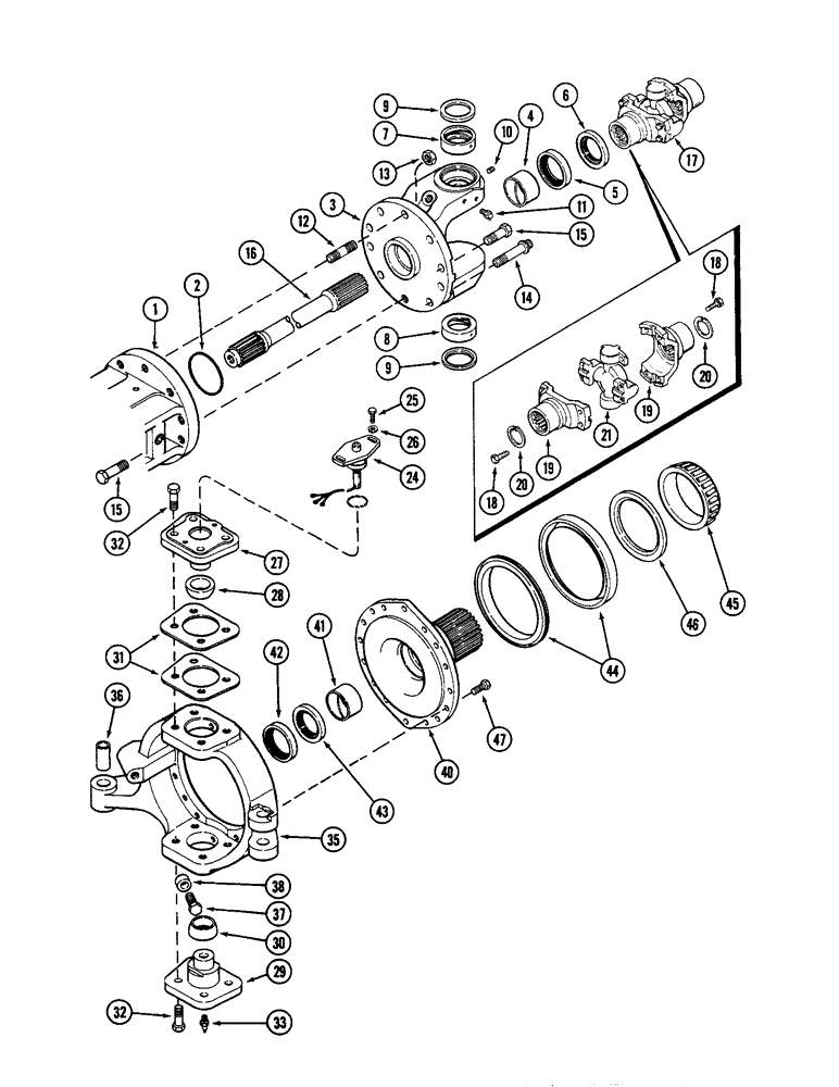 Схема запчастей Case IH 4690 - (6-182) - FRONT AXLE AND DIFFERENTIAL ASSEMBLY, L.H. TRUNNION AND SPINDLE (06) - POWER TRAIN