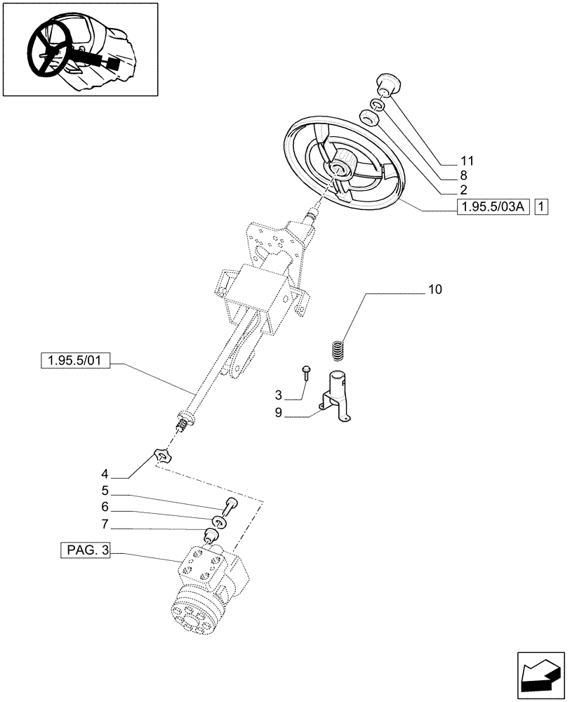 Схема запчастей Case IH MAXXUM 120 - (1.95.5/03[01]) - FAST STEERING - WHEEL AND COLUMN (VAR.330631-332631-333631-336631) (10) - OPERATORS PLATFORM/CAB