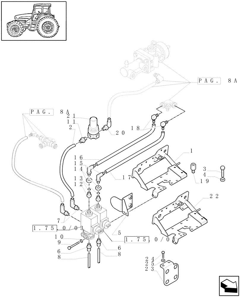 Схема запчастей Case IH MAXXUM 100 - (1.68.6[07A]) - TRAILER AIR BRAKE - REGULATORS, SOLENOID VALVES AND PIPES - D5804 - C6753 (VAR.332727-333727-332737-339737-332739-333739) (05) - REAR AXLE