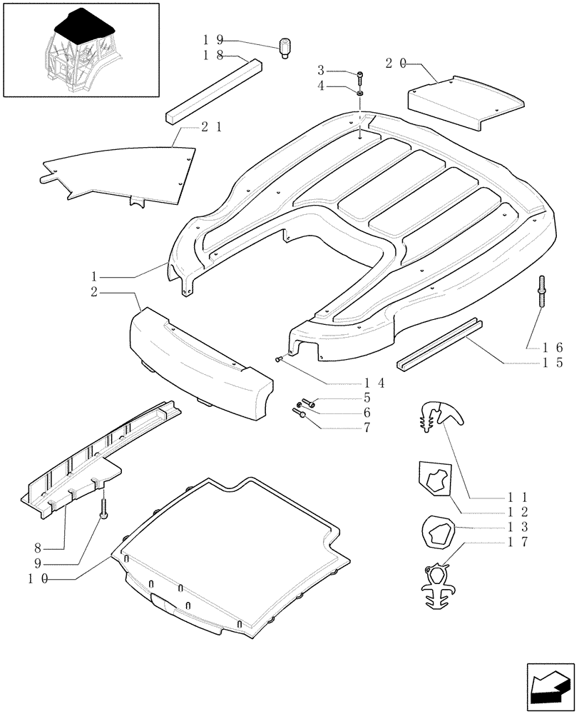 Схема запчастей Case IH MXU115 - (1.94.0/03[01]) - (VAR.053) ROOF WITH HIGH PROFILE (NA) (10) - OPERATORS PLATFORM/CAB