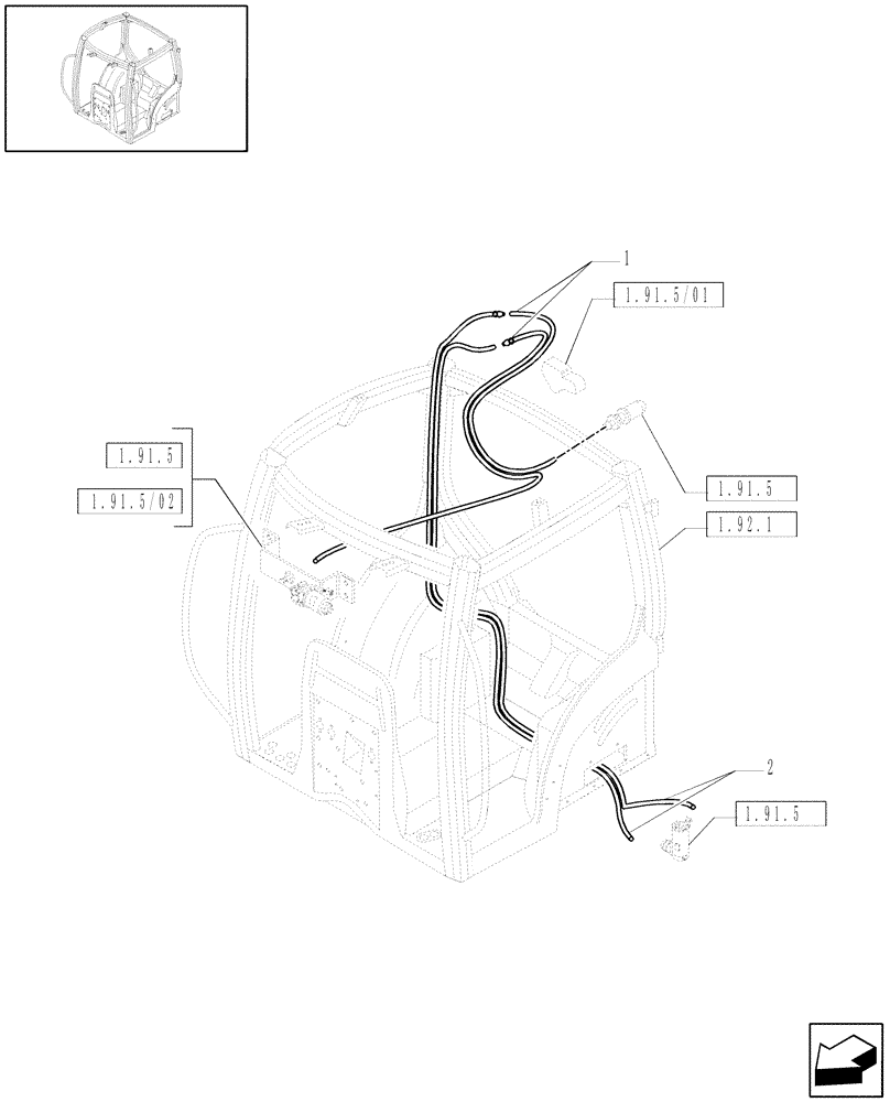 Схема запчастей Case IH MXU130 - (1.91.5/03) - WINDSCREEN AND REAR-WINDOW WASHER TUBES (10) - OPERATORS PLATFORM/CAB