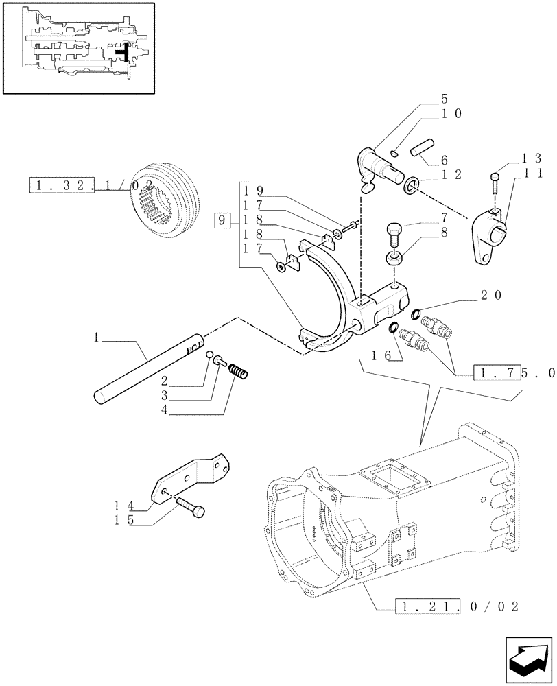 Схема запчастей Case IH MAXXUM 115 - (1.32.2/02) - TRANSMISSION 16X16 AND 17X16 - RANGE GEARSHIFT MECHANISM - ROD, FORK AND LEVER (STD + VAR.330283) (03) - TRANSMISSION