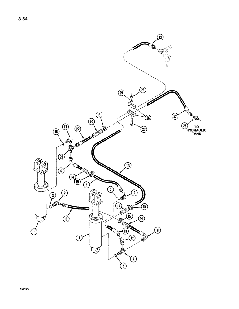 Схема запчастей Case IH 9260 - (8-054) - THREE POINT HITCH HYDRAULICS, LIFT CYLINDERS AND LINES, ELECTRONIC CONTROLLED, 9240 AND 9260 TRACTOR (08) - HYDRAULICS