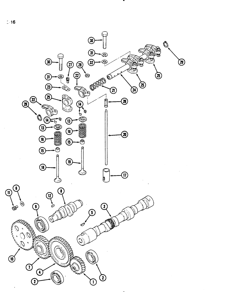 Схема запчастей Case IH 275 - (2-16) - CAMSHAFT, VALVE MECHANISM AND GEARS (02) - ENGINE