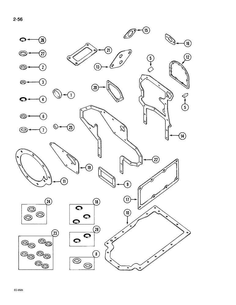 Схема запчастей Case IH 395 - (2-056) - ENGINE SERVICE KIT, CRANKCASE GASKETS (02) - ENGINE