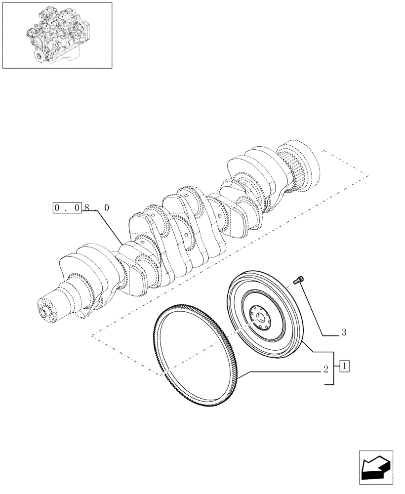 Схема запчастей Case IH PX140 - (0.08.3[01]) - FLYWHEEL - ENGINE (504020729) (02) - ENGINE