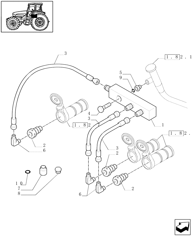 Схема запчастей Case IH JX1070U - (1.82.7/18) - (VAR.090) GROUP SIMPLE EFFECT FOR REAR REMOTES - BLOCK AND PIPES (07) - HYDRAULIC SYSTEM