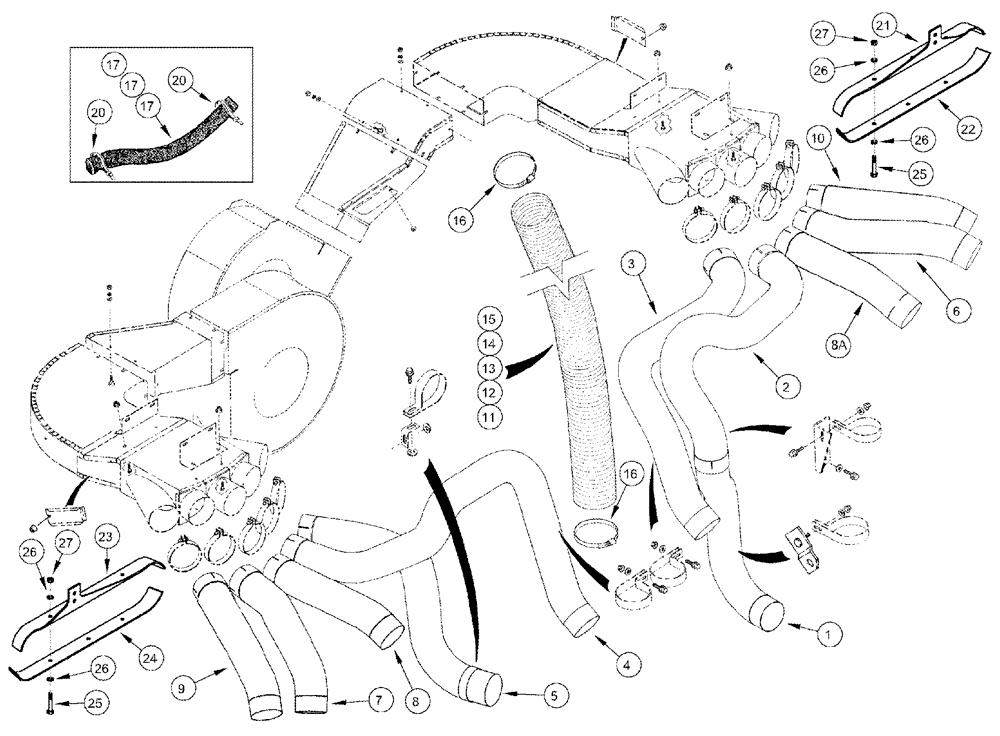 Схема запчастей Case IH 2555 - (09C-21) - AIR DUCTS AND HOSES - 5 ROW WIDE (15) - HANDLING SYSTEM