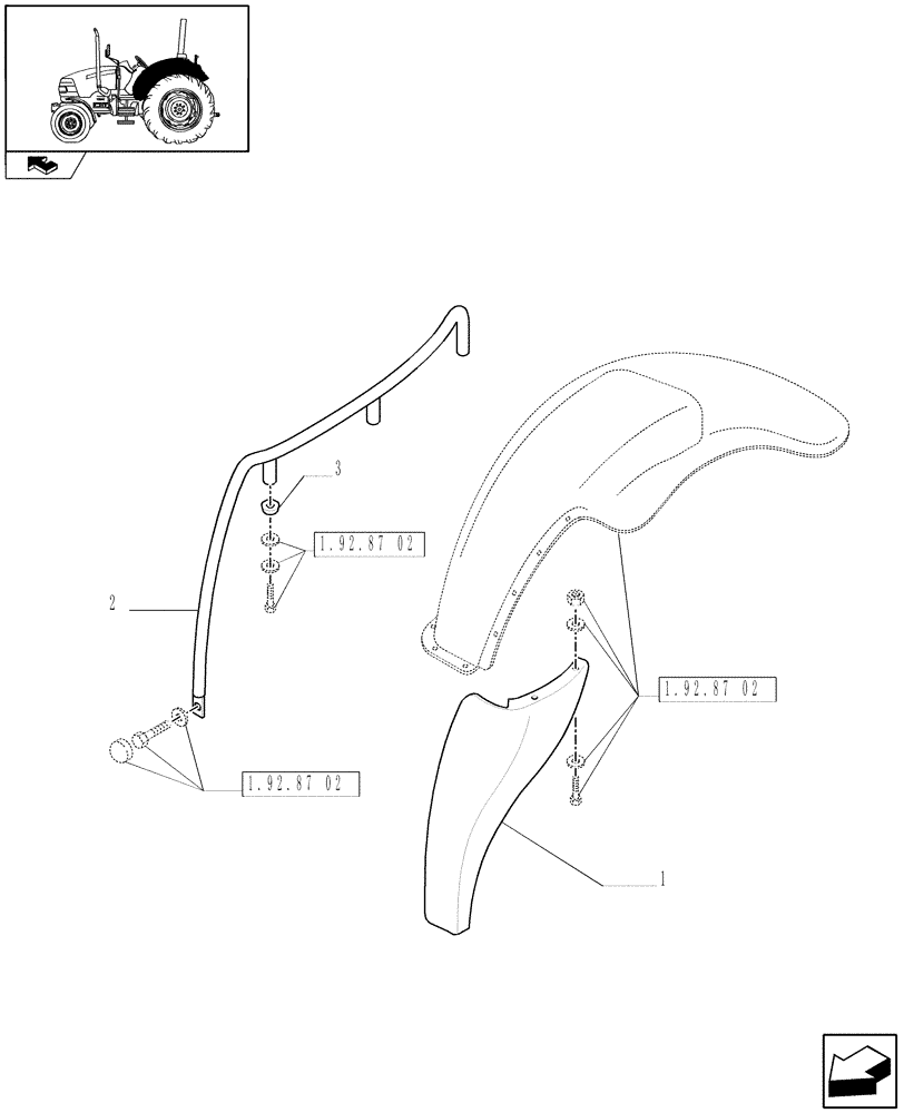 Схема запчастей Case IH FARMALL 60 - (1.92.87/01) - REAR FENDERS IN LOW POSITION WITH EXTENDED GRABRAILS - L/CAB (VAR.330492) (10) - OPERATORS PLATFORM/CAB