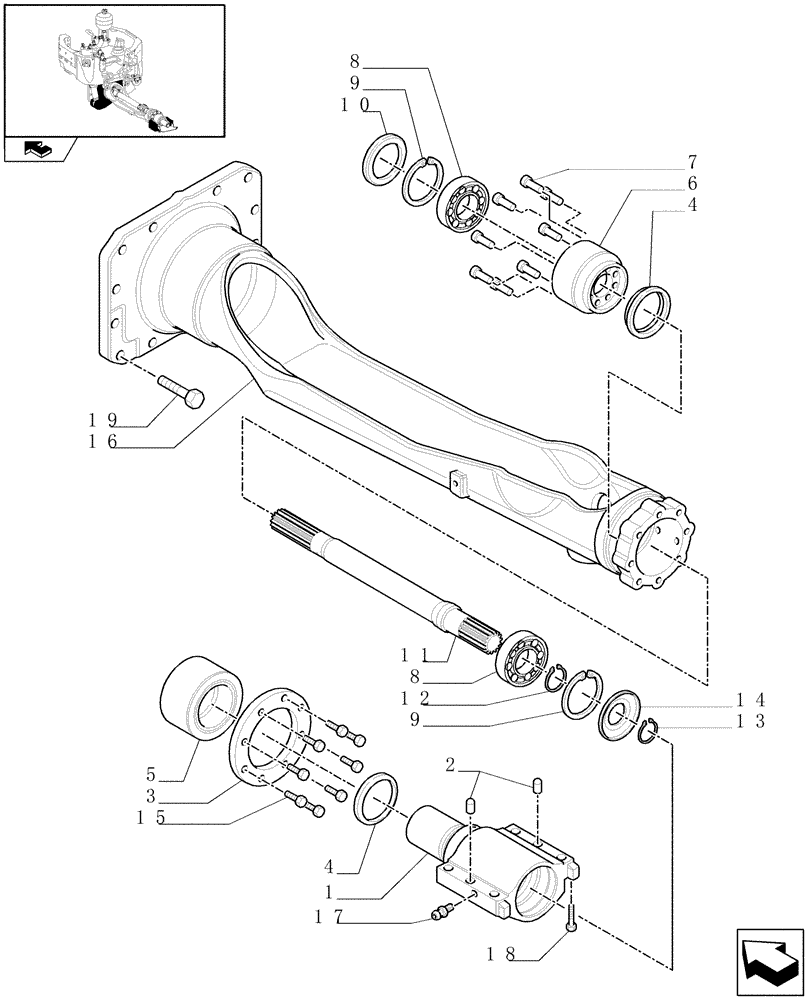 Схема запчастей Case IH MAXXUM 115 - (1.21.3/01[01]) - (CL.4) SUSPENDED FRONT AXLE - BEARINGS AND DRIVE SHAFT CARRIER ARM (VAR.330429-330430) (03) - TRANSMISSION