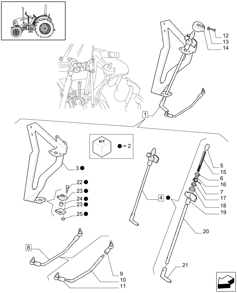 Схема запчастей Case IH JX95 - (1.92.81[02A]) - (VAR.834) LIFTER OUTER CONTROLS - LEVER AND RELATIVE PARTS - L/CAB - D5812 - C7013 (10) - OPERATORS PLATFORM/CAB