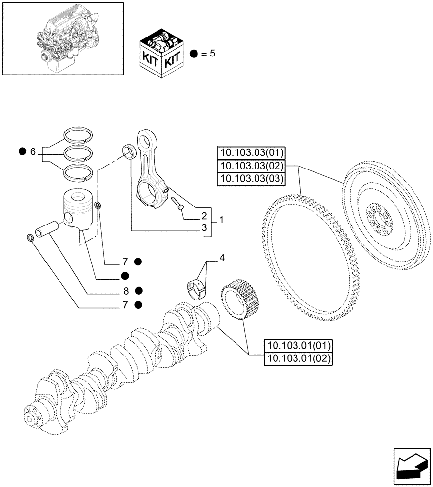 Схема запчастей Case IH 9120 - (10.105.03[03]) - PISTON & CONNECTING ROD - 9120 (10) - ENGINE