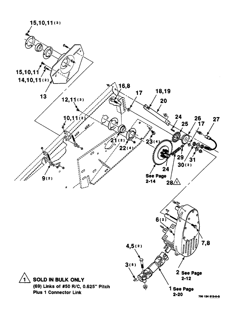 Схема запчастей Case IH 625 - (2-10) - AUGER DRIVE ASSEMBLY, LEFT (58) - ATTACHMENTS/HEADERS