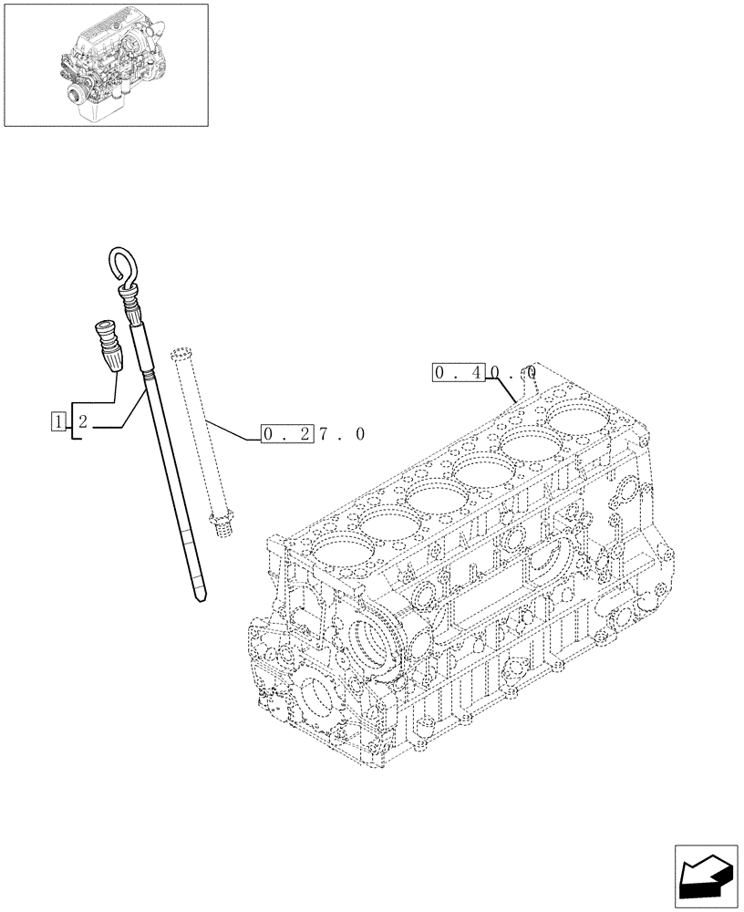 Схема запчастей Case IH F3BE0684A B001 - (0.27.1[01]) - OIL DIPSTICK (500375803) 