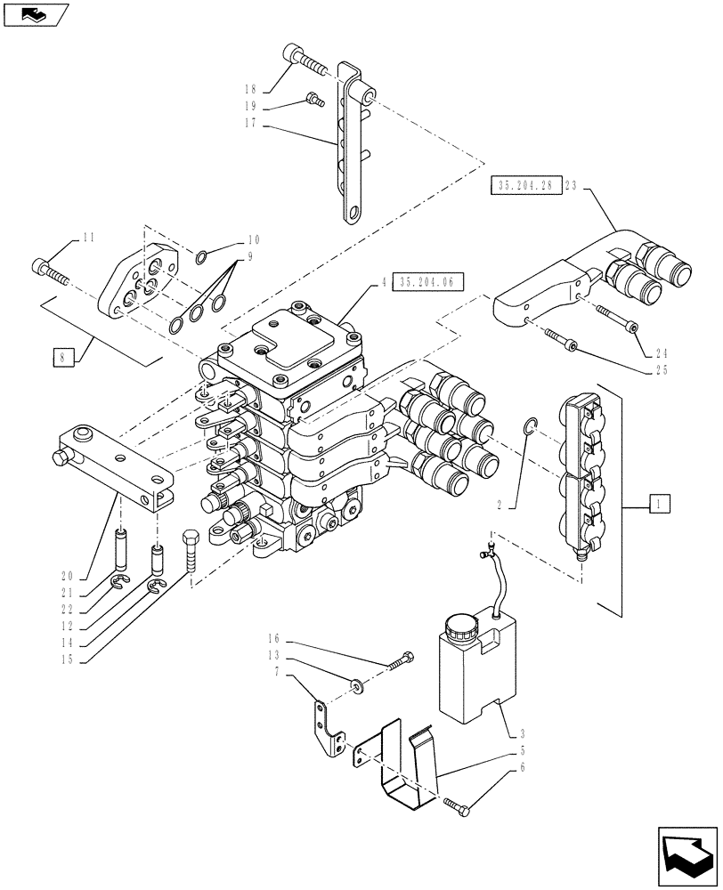 Схема запчастей Case IH PUMA 145 - (35.204.05[02]) - VAR - 743685, 333845 - MECHANICAL REAR REMOTE CONTROL VALVES - MOUNTING & ATTACHMENTS - 4 VALVE (35) - HYDRAULIC SYSTEMS